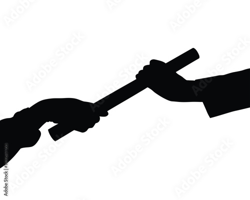 Two hands passing a baton to each other in a symbolic handover