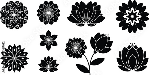 Collection of black and white floral silhouette designs
