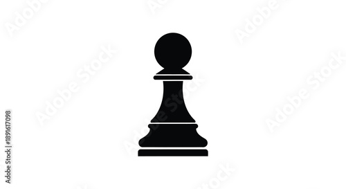 A stark black silhouette of a chess pawn stands prominently against a clean bright white background a minimalist silhouette