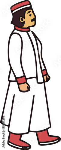 Traditional man in white garb and red accents Vector