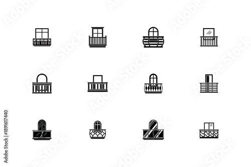 Apartment Balcony and Terrace Railing Silhouette Vector Icon Set