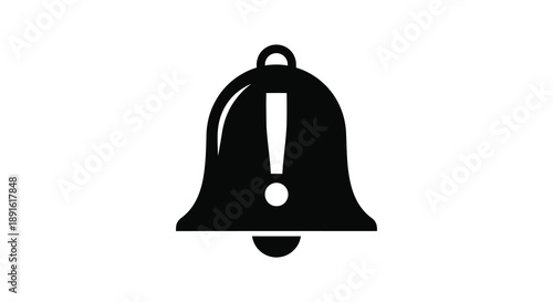 A stark black silhouette of a classic bell shape with a prominent exclamation point inside signifying an alert silhouette