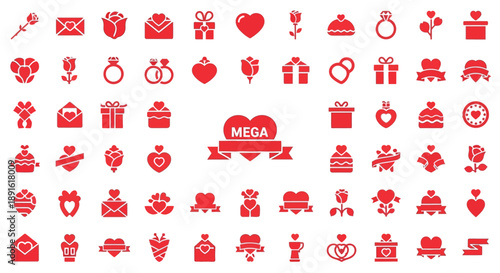 Valentines Day icons collection romantic symbols for love and relationships flat vector design elem