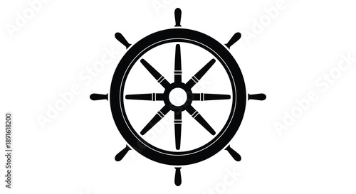 A striking black silhouette of a classic ship s wheel against a clean white background evoking nautical themes and adventure silhouette
