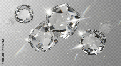Sparkling diamonds on a transparent background with a touch of elegance and luxury