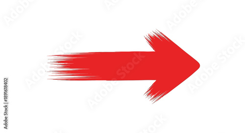 A vibrant red arrow sweeps dynamically across a stark white background conveying direction and motion as a silhouette high quality
