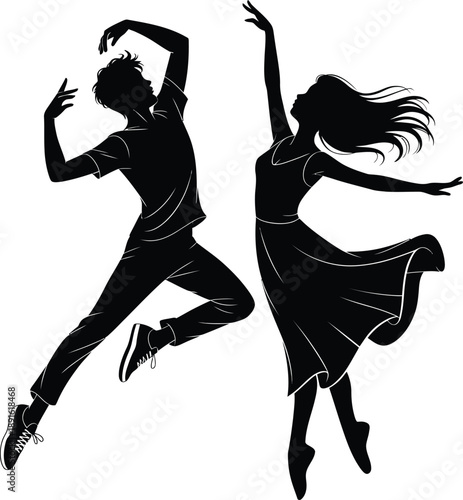 Couple dancing silhouette on white background
