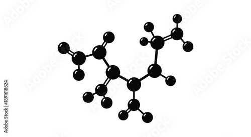 A striking black representation displays a molecular structure with interconnected spheres and lines forming a complex chemical diagram silhouette