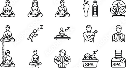 Yoga and spa illustrations for wellness and relaxation