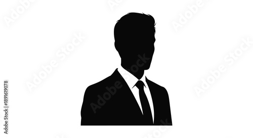 A striking black silhouette depicts a man in a suit and tie conveying a sense of formality and mystery silhouette