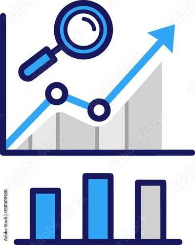 Financial Data Analytics Flat Vector Illustration, Business Growth Chart and Research Icon