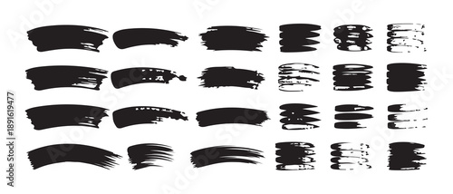 Black Horizontal Brush Stroke vector Set, Abstract Black Paint Brush icon, Grunge Ink Brush Stroke Elements, vector illustration eps 10.