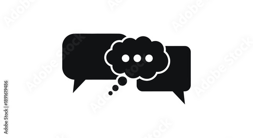 A minimalist depiction of a speech bubble with an ellipsis representing conversation or thought in silhouette high quality professional detailed