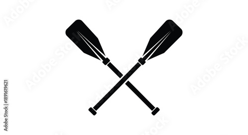 Two black oars are crossed against a stark white background creating a striking visual representation a silhouette high quality