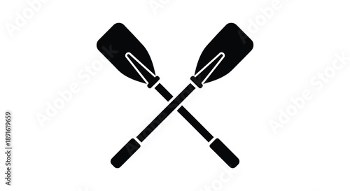 A striking depiction of two crossed rowing oars in a dark minimalist style presenting a bold silhouette high quality professional