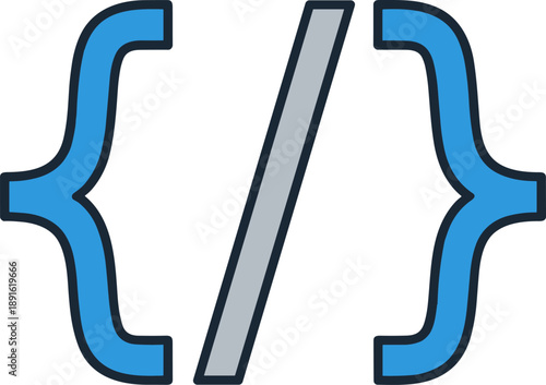 Flat Vector Coding Icon with Curly Brackets and Slash for Software Development and Programming Design