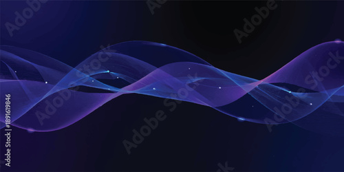 An abstract blue background featuring a futuristic design of smooth smoke curves and flowing light lines that create a motion pattern with fractal energy in a soft vector illustration