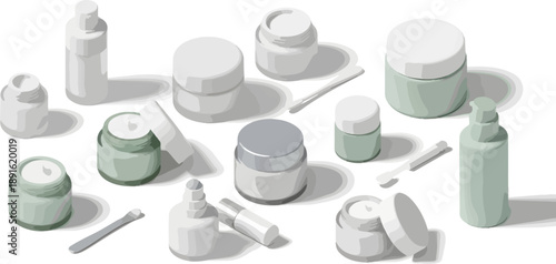 Skincare cream jar and bottle assortment