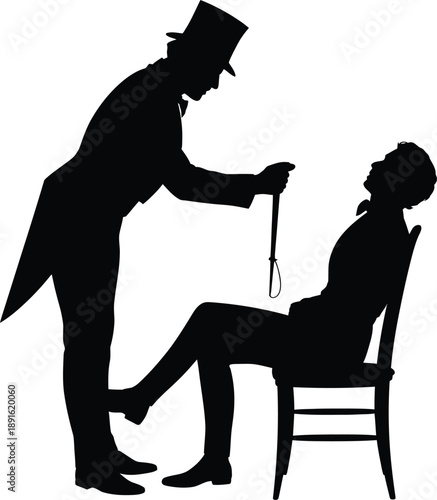 Historical medical examination silhouette on white background