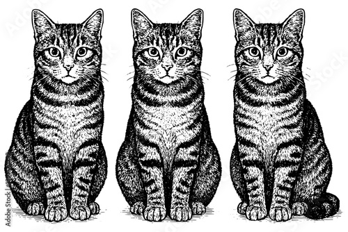 black and white cat,
Cute Tabby Cats Illustration – Three Cats Sitting Vector
