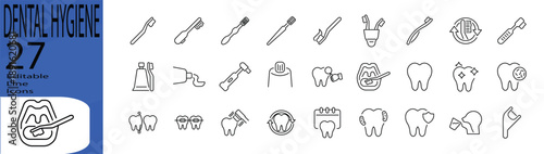 Dental Hygiene icon set. Editable stroke. Vector illustration.
