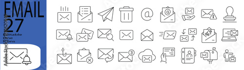 Email icon set. Editable stroke. Vector illustration.