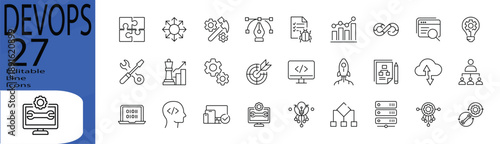 Devops icon set. Editable stroke. Vector illustration.