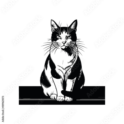 A cute cartoon vector illustration of a black domestic kitten and a wild tiger silhouette featuring funny feline faces with expressive eyes and artistic tails designed as a unique animal portrait