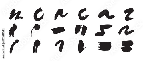 Abstract Black Ink Brush Stroke Set. Grunge Ink Brush Marks Vector, Artistic Black Paint Brush Stroke Shapes. vector illustration eps 10