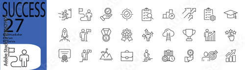 Success icon set. Editable stroke. Vector illustration.