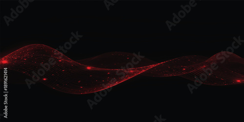 Abstract red and black background featuring glowing waves of smoke and flowing fractal lines in a dynamic motion design with fire energy