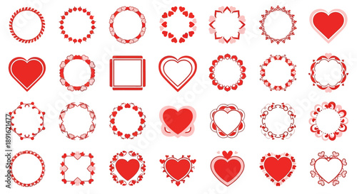 Collection of red heart frames and borders decorative elements for Valentines Day and love themes i