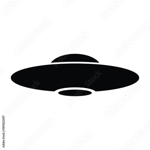 Simple black silhouette of a classic flying saucer ufo design