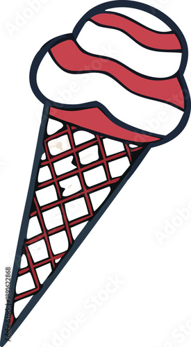 Delightful strawberry ice cream in a waffle cone Vector