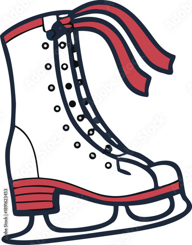 Single white ice skate with red accents and laces Vector