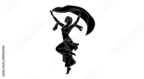 Woman dancing joyfully while holding a scarf, concept of Nowruz  