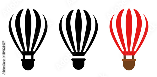 Hot air balloon icon set. Vector icons isolated on white background.