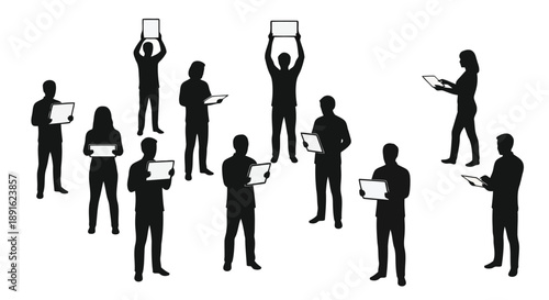 Diverse team of professionals collaborating and celebrating success with laptops in modern office environment