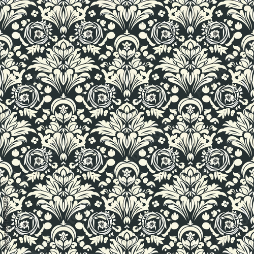 Damask seamless watercolor pattern element. Vector classical luxury old fashioned damask ornament, royal victorian seamless texture for wallpapers, textile. Vintage exquisite floral baroque