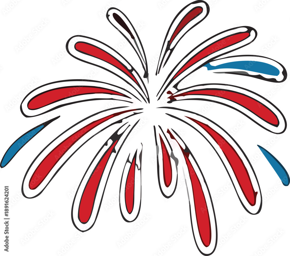 Fototapeta premium Vibrant red and blue firework bursting in the night sky Vector