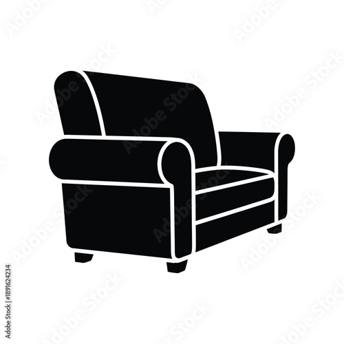Simple black silhouette of a classic cushioned armchair design