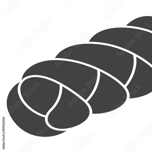 A simple black and white illustration of a challah bread loaf