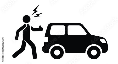 Person urgently calling a taxi in a minimalist black and white vector illustration depicting quick transportation
