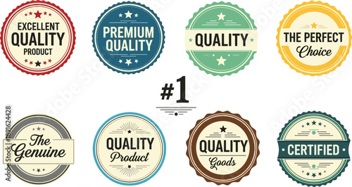 Vintage Premium Quality Badges and Labels Vector Set with Retro Seals and Gold Stamps