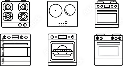 Variety of kitchen appliances line drawings