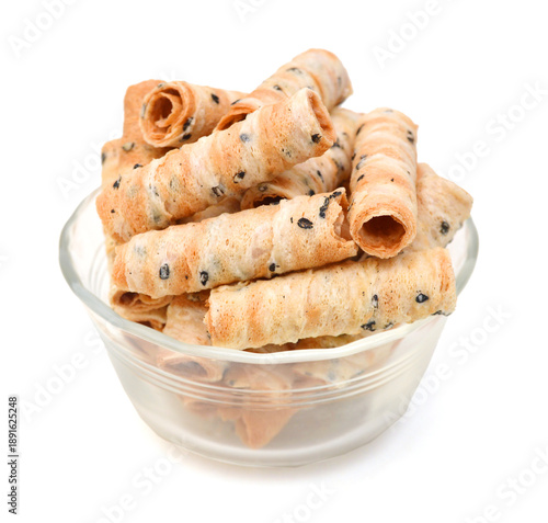 Waffle rolls isolated on white background 