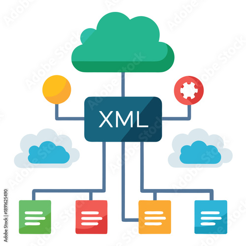 XML sitemap tree structure vector leading to search engine optimization, illustrating website indexing and crawlability.