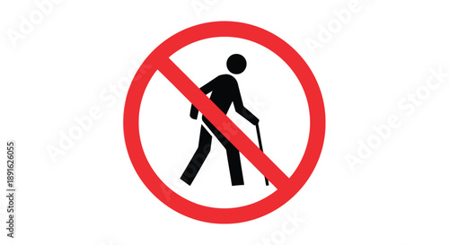 Prohibition symbol illustrating no assistance for elderly and young pedestrians with mobility aids in restricted areas