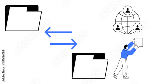 Data sharing concept. Efficient data sharing between folders and teamwork connection fostering collaboration. Data sharing simplifies workflow and enhances collective productivity. For file