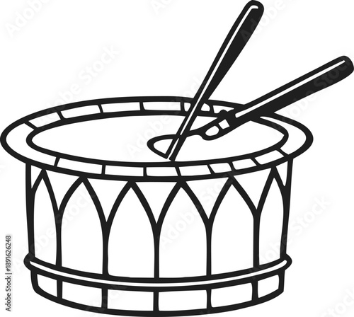 A detailed illustration of a snare drum with drumsticks Vector